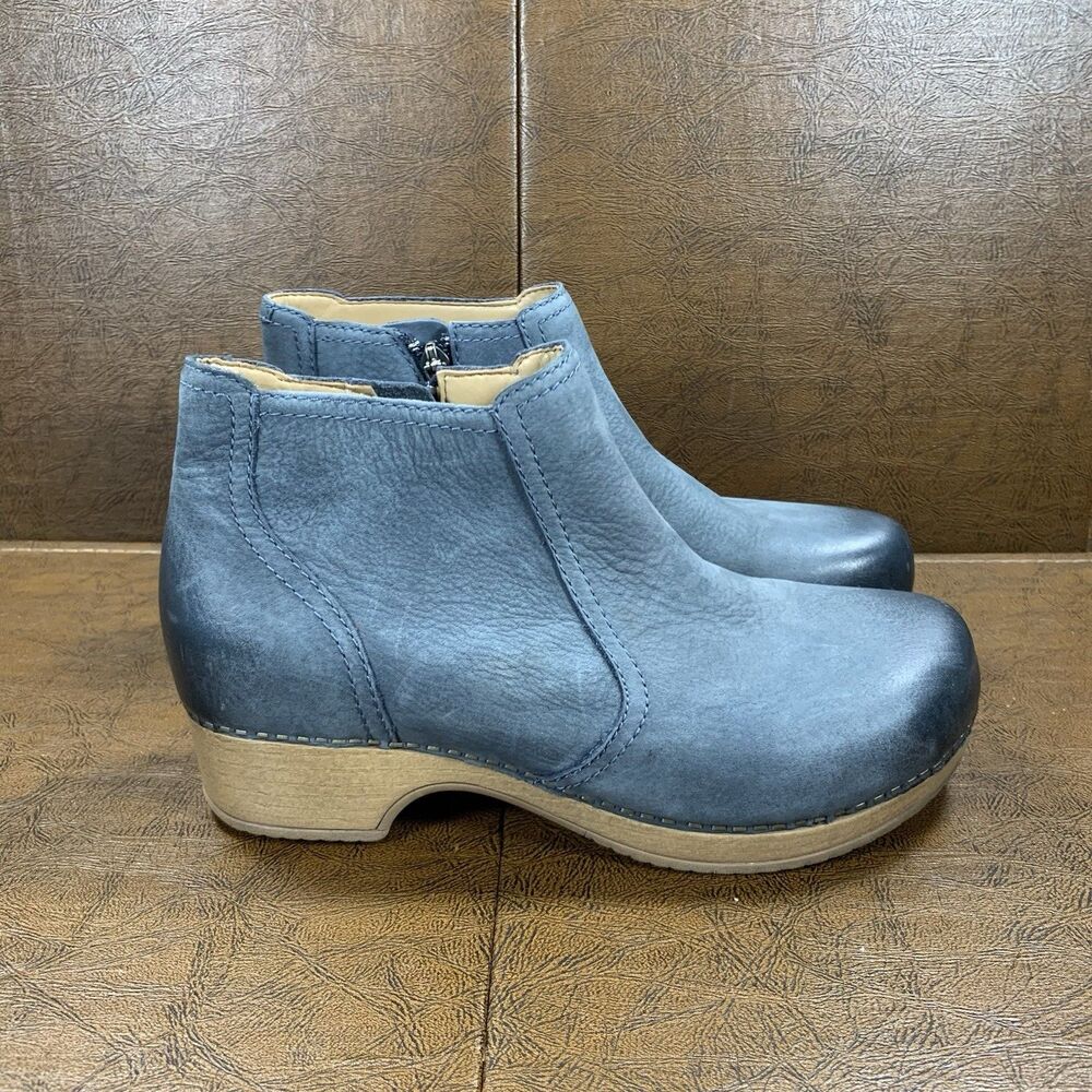 Dansko Barbara Blue Burnished Leather Ankle Boots Women’s Size 38